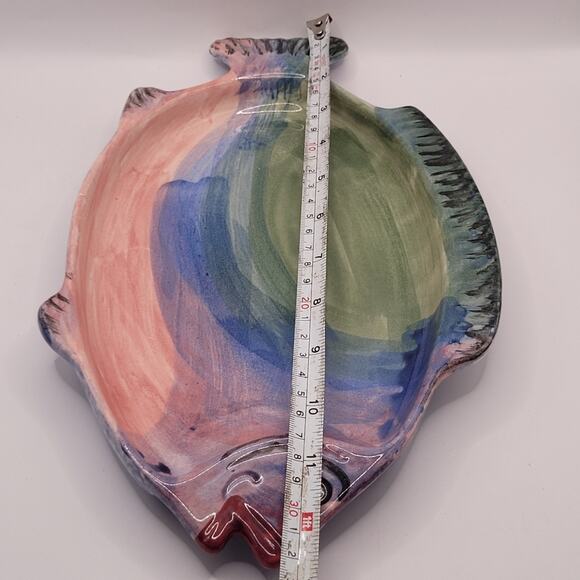 Studio Art Pottery Fish Shaped Dish Rainbow Glaze - Picture 14 of 15